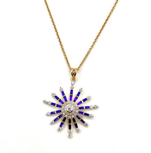 14k Gold Star of Bethlehem with Sapphire & Diamond Necklace
